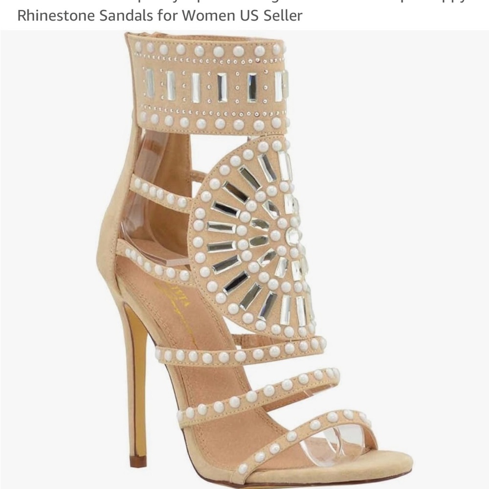 OJ Embellished Sparkly Open Toe High Heel Ankle Wrap Strappy Rhinestone Sandal.